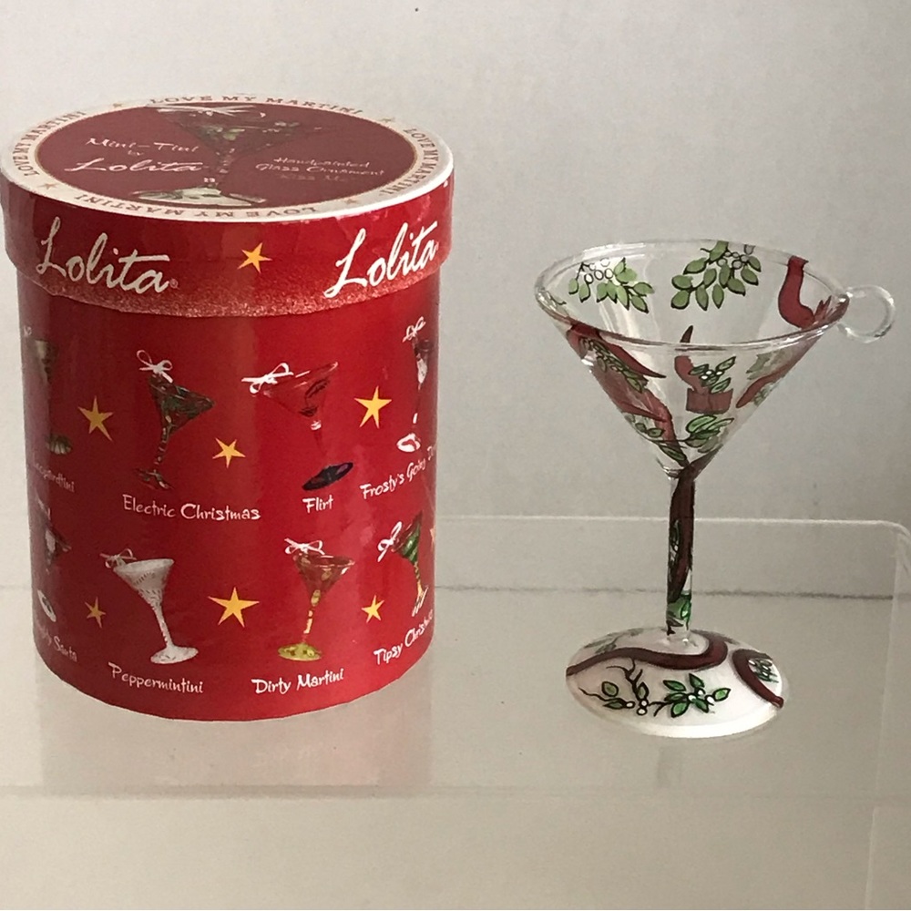 Lolita Mini-Tini Hand Painted Martini Glass"Kiss Me" Christmas Ornament